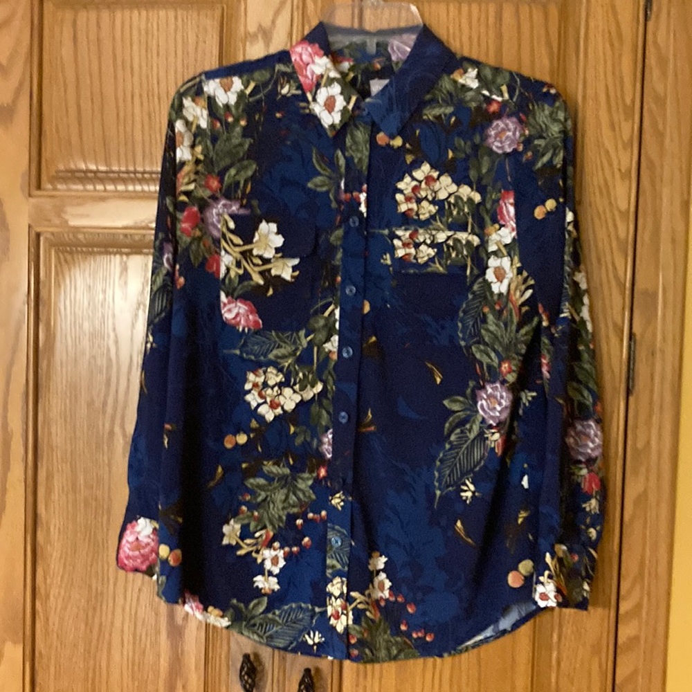 Chico's Navy Floral Blouse